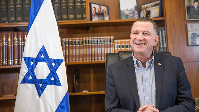 Edelstein speaking in his office (Photo: Aharon Krohn/TPS)