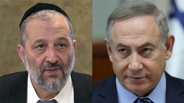 Deri (L) and Netanyahu (Photos: Ohad Zwigenberg, AFP)