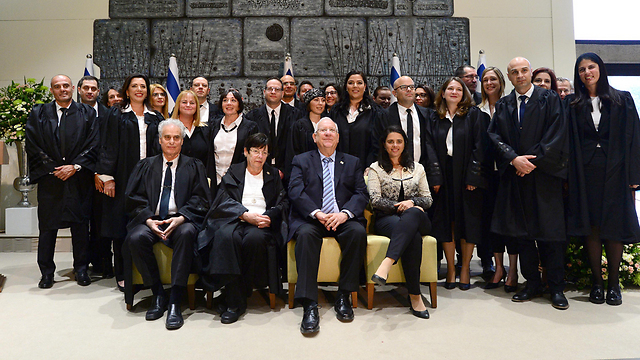 The newly sown-in judges, Naor, Rivlin and Shaked (Photo: Mark Neiman/GPO)