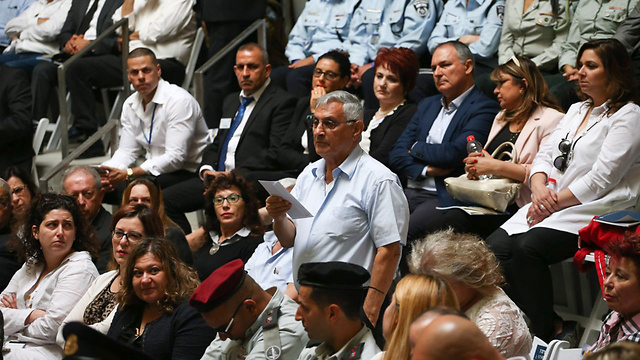 A bereaved father interrupting the prime minister's speech (Photo: Ohad Zwigenberg)