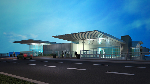 The planned terminal on Moda’i Bridge in Ramat Gan