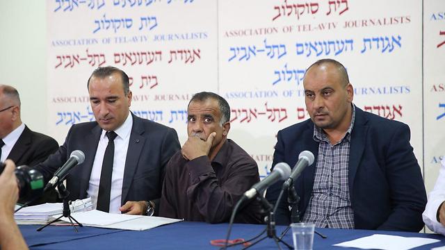 Dawabsheh family at a press conference declaring their intention to sue the state (Photo: Motti Kimchi)