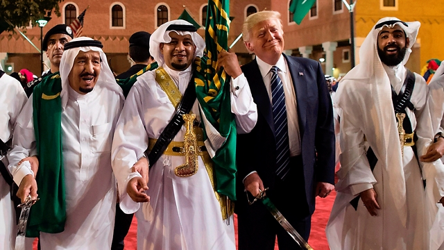 Trump in Riyadh. We’ll do the sword dance around you and add a huge check for the arms deals, and you’ll create an anti-Shiite, anti-Iranian axis (Photo: AFP) 