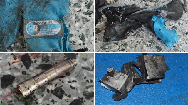 התיק הכחול של המחבל וחלקי המטען שהתפוצץ. ממצאים מזירת הפיגוע במנצ'סטר שפורסמו בתקשורת האמריקנית ()