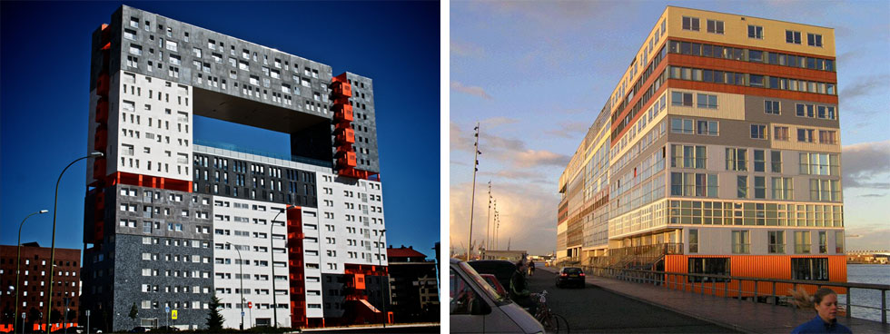 שני פרויקטים מפורסמים של דיור בר השגה, מבית היוצר של המשרד, באמסטרדם ובמדריד. (משמאל - לחצו על התצלום לסיפורו המלא) (צילום מימין: Ronald, cc, צילום משמאל: Alexander Stübner, cc)