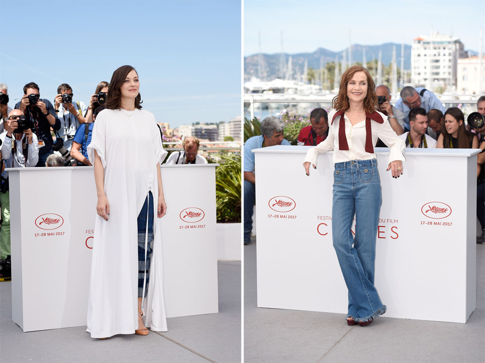 מחזה נדיר בפסטיבל קאן: איזבל הופר (מימין) ומריון קוטיאר לובשות מכנסי ג'ינס (צילום: Gettyimages)