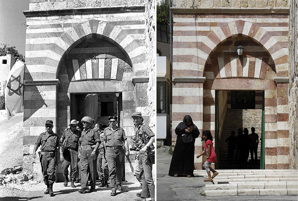 The Cave of the Patriarchs in 1967 (L) and today (Photo: AFP)