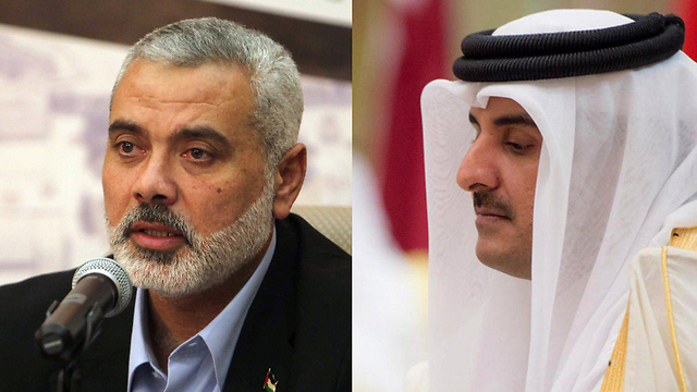 Hamas leader Ismail Haniyeh and Qatar Emir (Photos: AFP, Reuters)