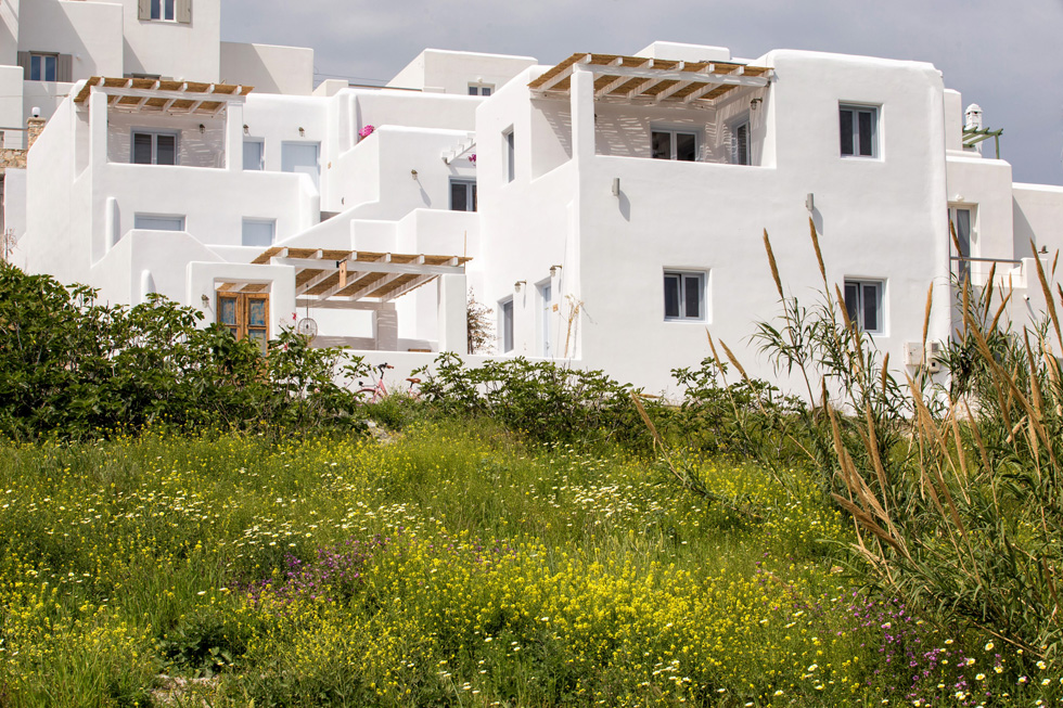 השימוש בחומר המסורתי בבנייה השיג שתי מטרות: חוויה של חופשה בבית אותנטי, וחיסכון ניכר בעלויות של נגרות, קניות ותחזוקה (צילום: Cicada studio, Greece)