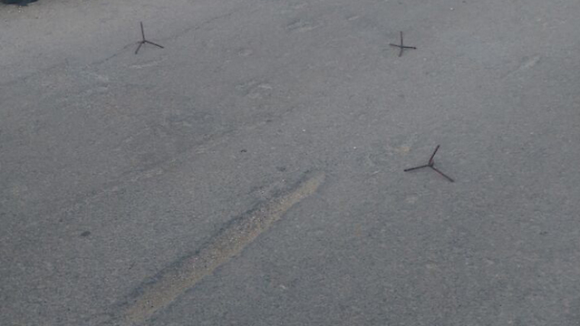 Sharp objects scattered on the road outside Yitzhar to stop security forces from coming in (Photo: IDF Spokesman's Office)
