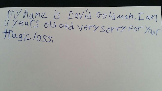 "מצטער על האובדן הטראגי שלכם". מכתבו של דיוויד בן ה-11 מארה"ב (צילום: אלבום משפחתי) (צילום: אלבום משפחתי)