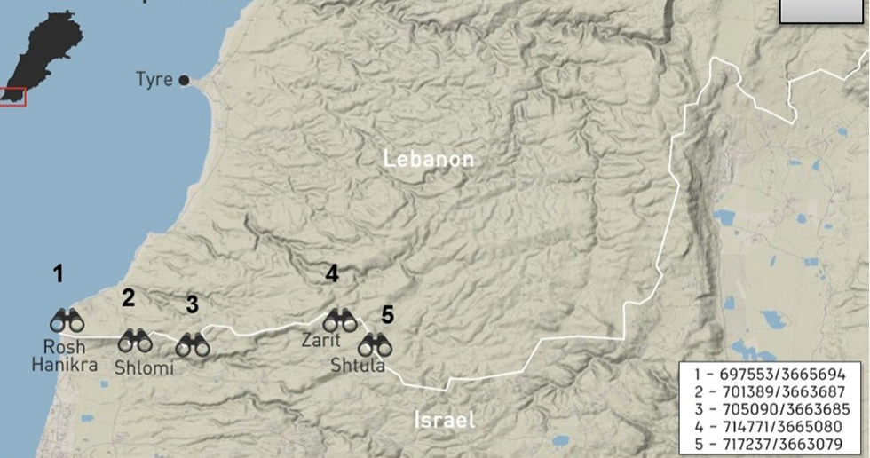 A list of positions in Lebanon that Israel revealed to the UN, claiming each point was a covert Hezbollah station
