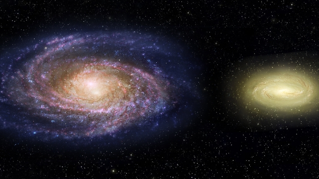 מימין הגלקסיה המתה, משמאל שביל החלב (צילום: נאס"א) (צילום: נאס