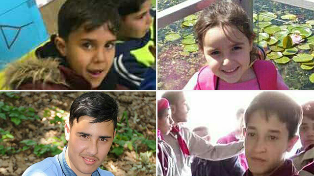 ארבעה מהילדים שנהרגו בתאונה אתמול. מימין למעלה עם כיוון השעון: אילאנא, תייסיר, אחמד ועיסא ()