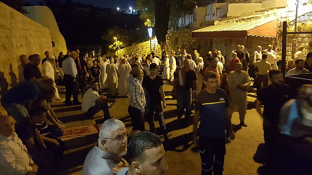 Muslim worshipers at Lions' Gate, Sunday