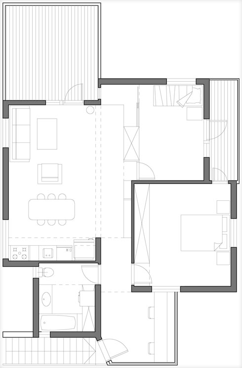 תוכנית הדירה אחרי השיפוץ (תוכנית: קורין אדריכלים)