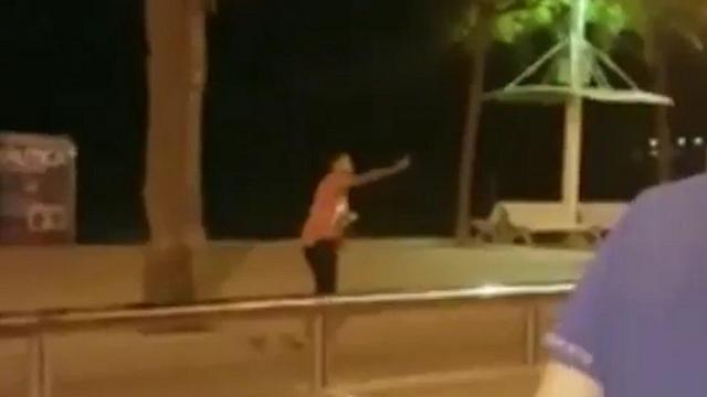 One of the suspcets in the Cambrils attack before he is shot and neutralized