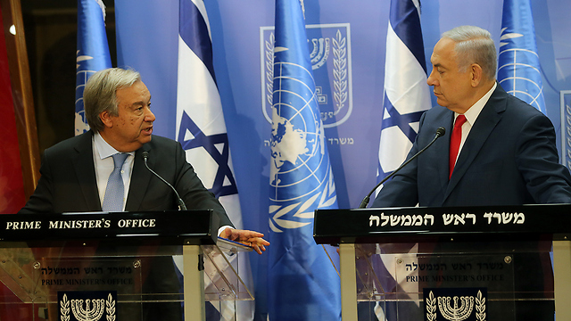 PM Netanyahu and UN Secretary-General António Guterres (Photo: Alex Kolomoisky)