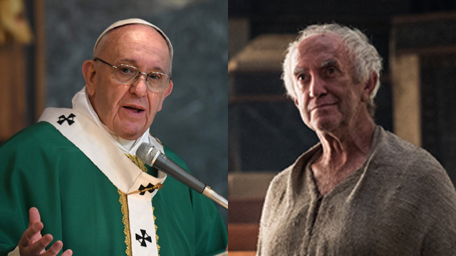 יש קווי דמיון. הדרור העליון והאפיפיור פרנסיסקוס (צילום: AFP, HBO) (צילום: AFP, HBO)