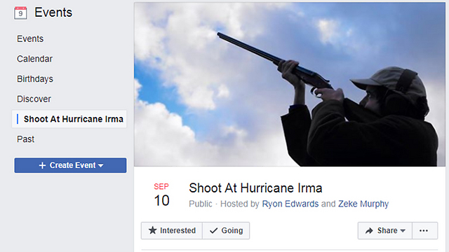"יורים בהוריקן אירמה". עמוד הפייסבוק שעורר דאגה ()