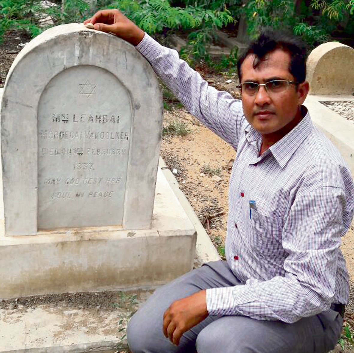 Fishel Benkhald at the Jewish cemetery in Karachi. ‘Just like people come out of the closet in the LGBT community, I felt like I had come out of the Jewish closet’ 