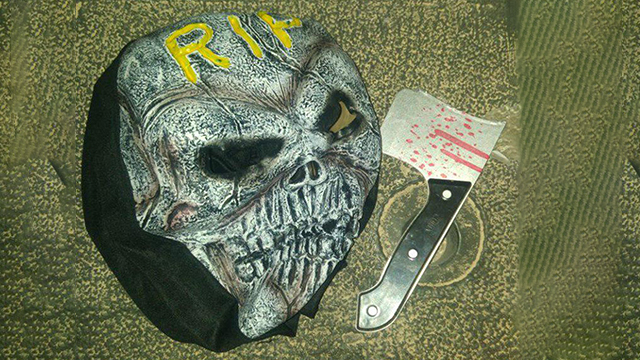 Mask and plastic ax seized from teen in Jerusalem (Photo: Israel Police)