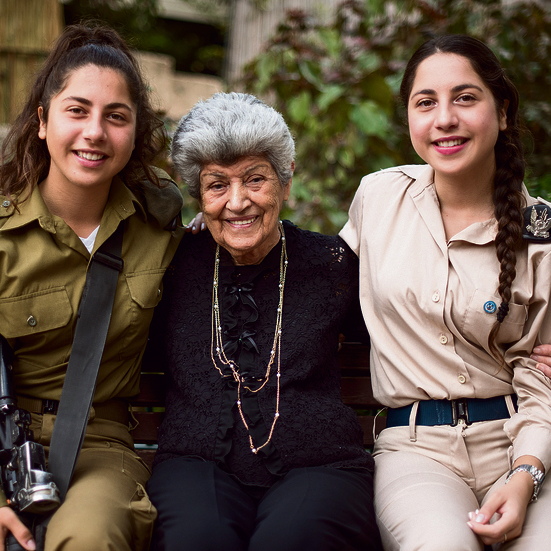 Three generations of fighters: Yocheved Ben-Shmuel and her two granddaughters, Coral (L) and Noa