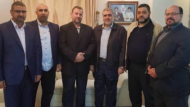 The Hamas delegation. Third to the Left: Saleh al-Arouri. On the right: Osama Hamdan (L) and Ali Baraka