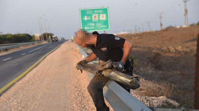 One of the rockets landing in the Golan Heights Saturday was recovered (Photo: Avihu Shapira)