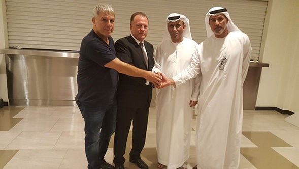 Left to right: Moshe Ponty, Marius Weiserand, and Abu Dhabi's representatives.   (Photo: IJF)