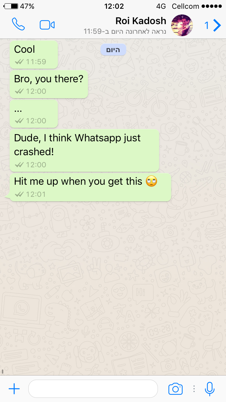 The Whatsapp messaging system following the crash