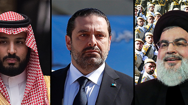 From left to right: Saudi Crowne Prince Mohammad bin Salman, resigning Lebanese PM Saad al-Hariri and Hezbillah leader Hassan Nasrallah. Hariri’s departure aimed at paving the way to an escalation in the Saudi-Iranian conflict (Photo: EPA, Getty Images, AFP)