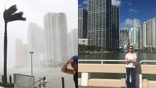 מימין: מיאמי כיום. משמאל: מיאמי בעיצומה של הסופה (צילום: גלעד כרמלי ו-AFP) (צילום: גלעד כרמלי ו-AFP)