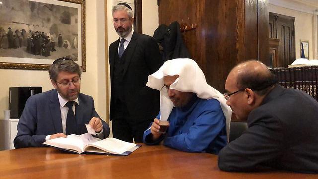 L-R: France Chief Rabbi Korsia, Paris Grand Synagogue Rabbi Sabag, General Secretary al-Issa and Ambassador al-Angari