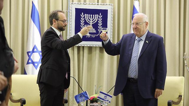 Giaufret and Rivlin at the President’s Residence. ‘He was so nice’  (Photo: Delegation of the European Union to Israel )