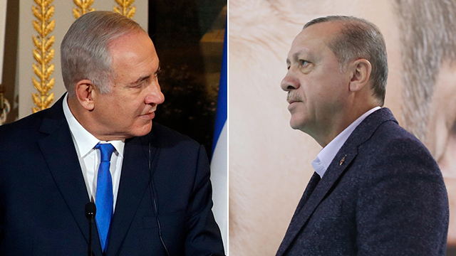Erdogan and Netanyahu. The crisis with Turkey is part of an overall front launched against Israel in recent days in Europe, Asia and South Africa   (Photos: EPA, AFP)