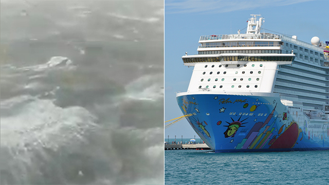 מימין: ספינת התענוגות בימים יפים יותר. משמאל: גלי הסערה (צילומים: שאטרסטוק ומתוך טוויטר) (צילומים: שאטרסטוק ומתוך טוויטר)
