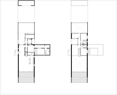 תוכניות הקומה העליונה (מימין) וקומת הקרקע (תוכנית: FILIPE SARAIVA Arquitectos)