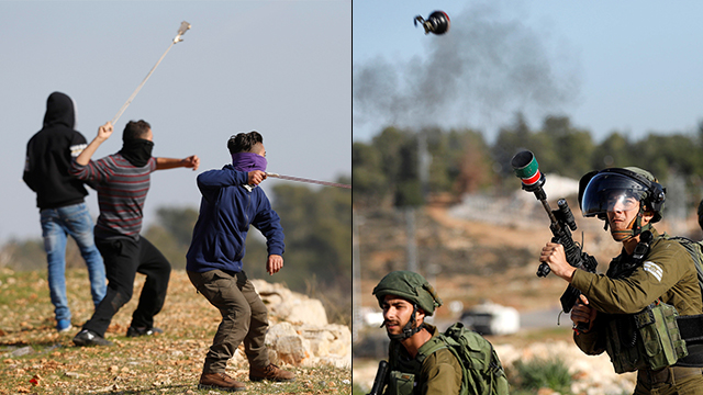 Palestinian stone throwers and IDF forces (Photo: AP)