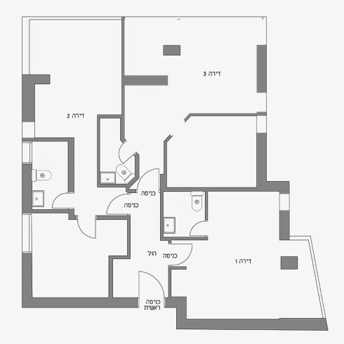 תוכנית הדירה המפוצלת לשלוש יחידות דיור  (תוכניות: dori interior design)