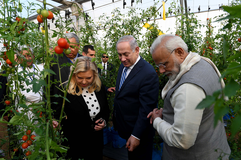 נתניהו ורעייתו עם ראש ממשלת הודו (צילום: אבי אוחיון לע"מ) (צילום: אבי אוחיון לע