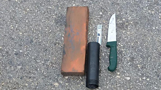 The knives wielded by the would-be terrorists (Photo: Keren Perlman/TPS)