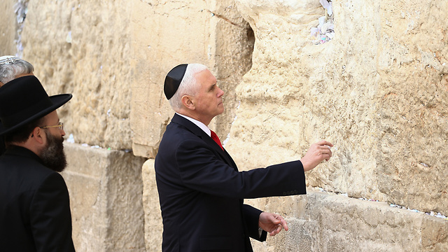 Pence at the Western Wall in Jerusalem, last week (Photo: Ohad Zwigenberg)