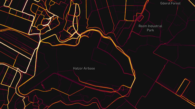 A Strava heat map showing the Hatzor Airbase