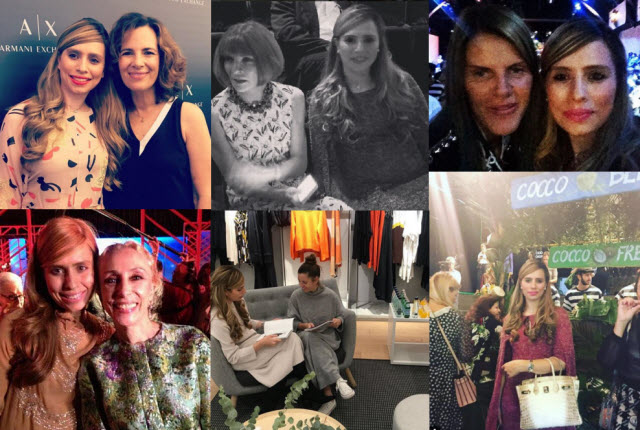 מביאה את האופנה הישראלית לעולם: מימין למעלה - עם אנה דה לה רוסו, עורכת ווג יפן, עם אנה ווינטור, עורכת ווג ארה"ב, עם רוברטה ארמאני. מימין למטה: בתצוגה של DOLGE GABBANA בשבוע האופנה במילאנו, עם מנכ"לית COS ישראל, זיו קווין, עם פרנקה סוזאנה, עורכת ווג איטליה