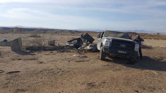 The vehicle damaged by landmine