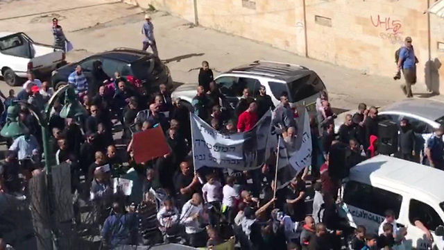 The Arab protest through Jaffa, decrying alleged police brutality