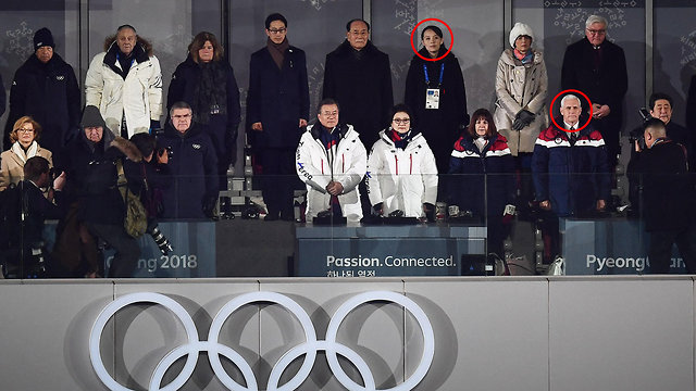 VP Pence and Kim's sister (circled both attended the Winter Olympics in South Korea (Photo: EPA)