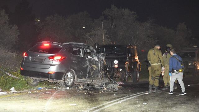 Scene of Friday’s car-ramming attack in Samaria  (Photo: Yair Sagi)