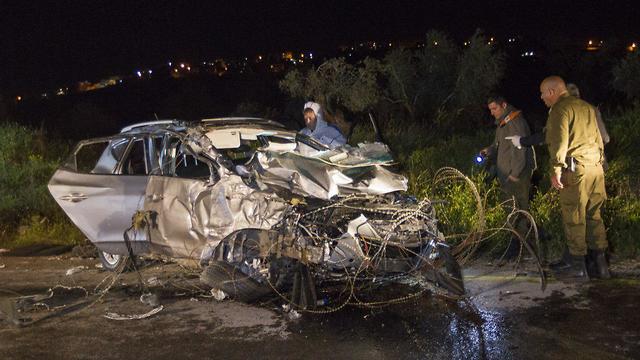The terrorist's car at the scene of the attack (Photo: Ido Erez)